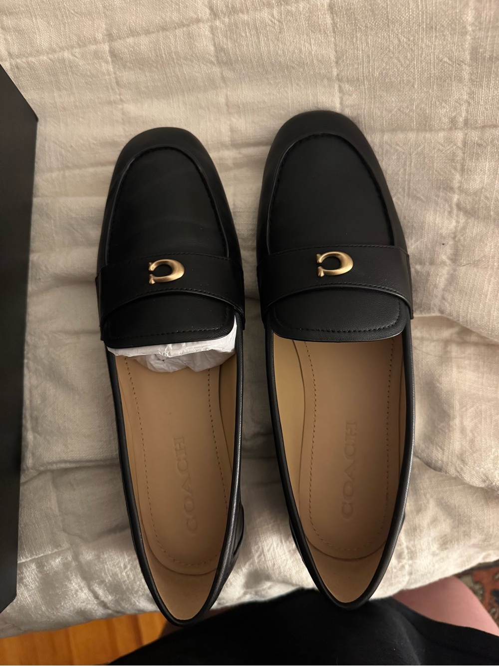 New in Box Coach Black Sculpted C Leather Loafers - Picture 3 of 5